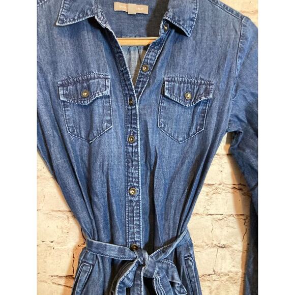 Banana Republic Shirt Dress Womens 2 Chambray Blue Full Button Front Belted - Picture 6 of 15